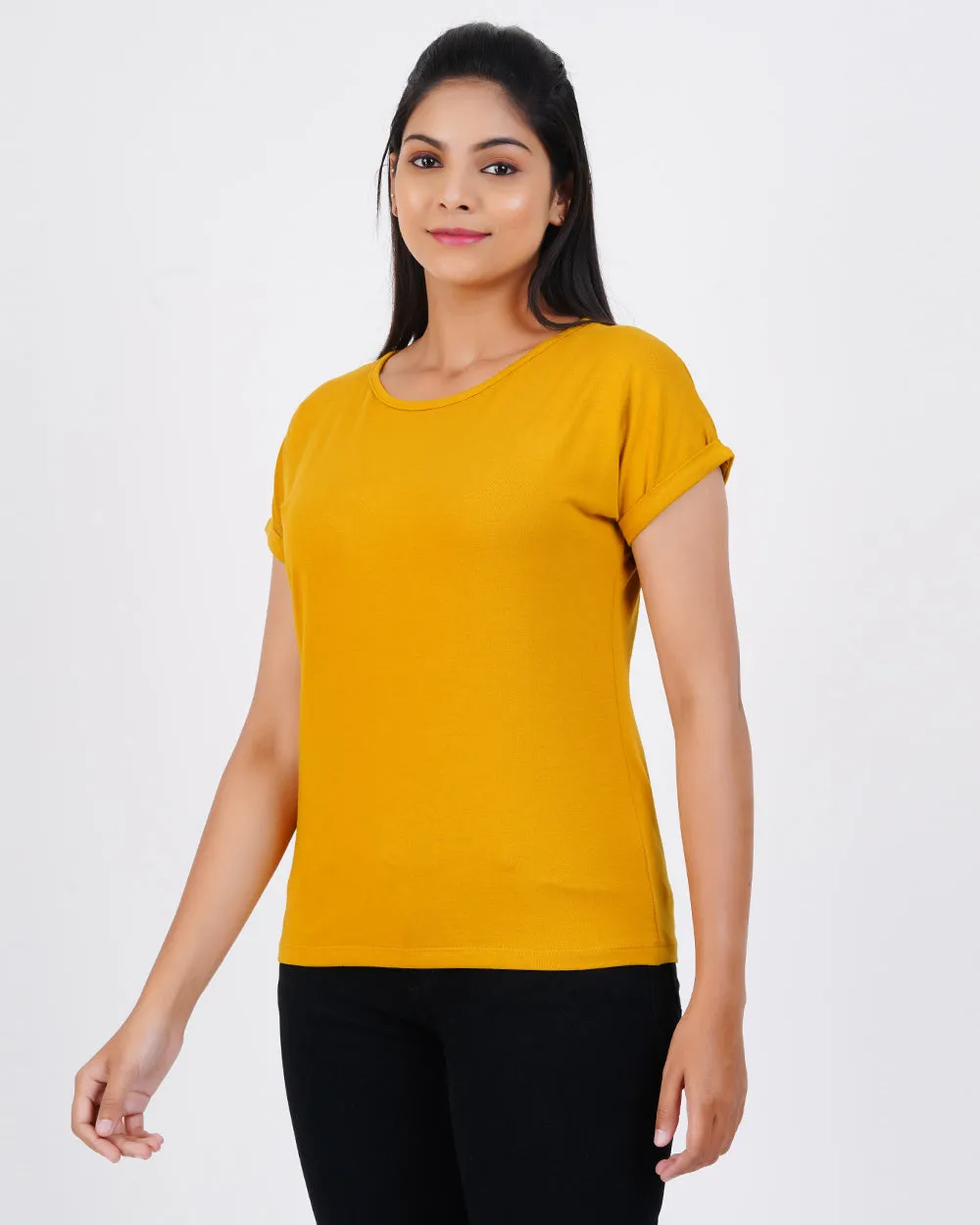 Women Mustard Dolman Sleeve Boxy Tees