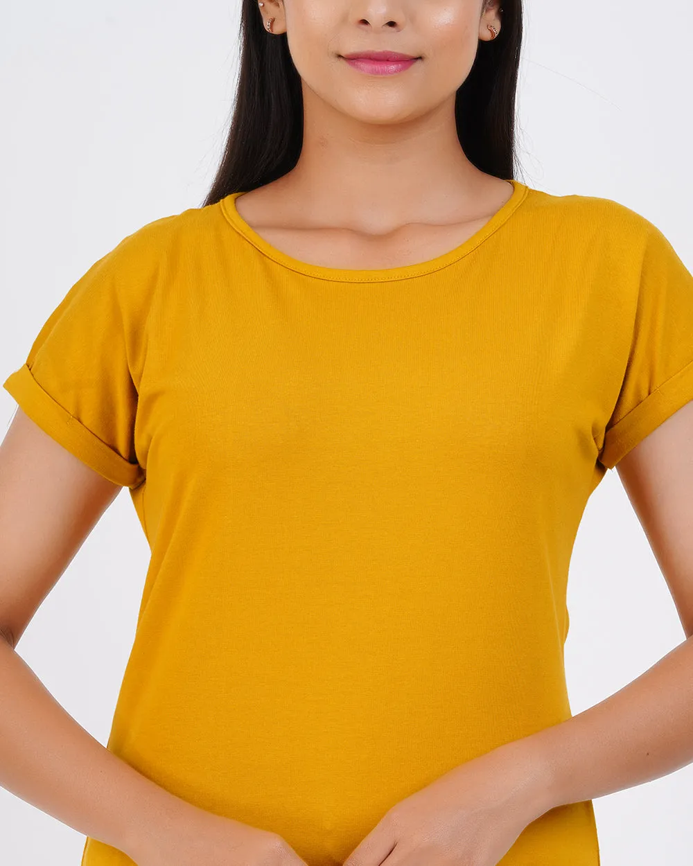 Women Mustard Dolman Sleeve Boxy Tees