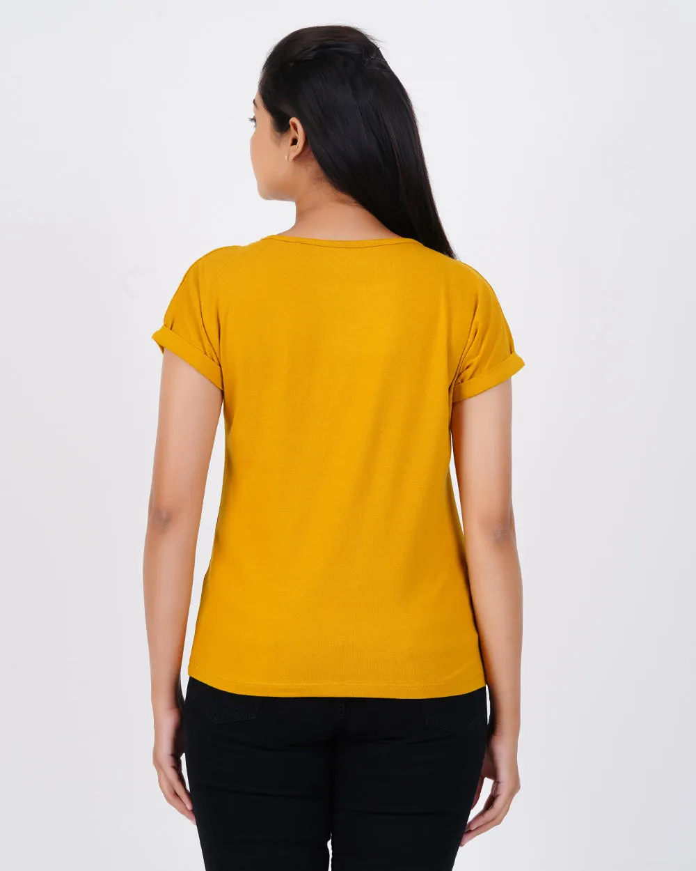 Women Mustard Dolman Sleeve Boxy Tees