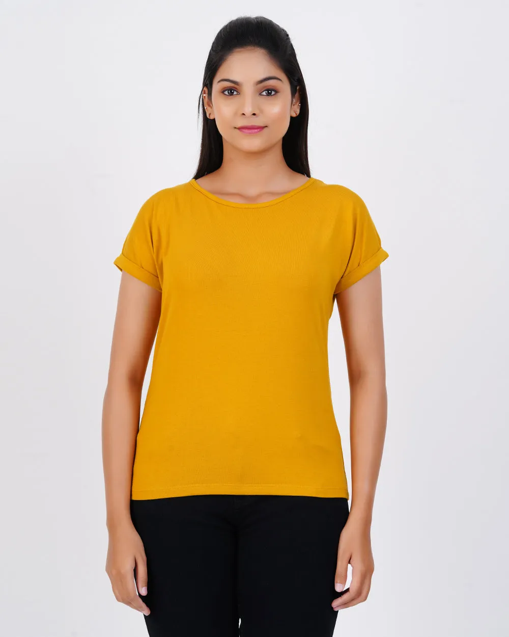 Women Mustard Dolman Sleeve Boxy Tees