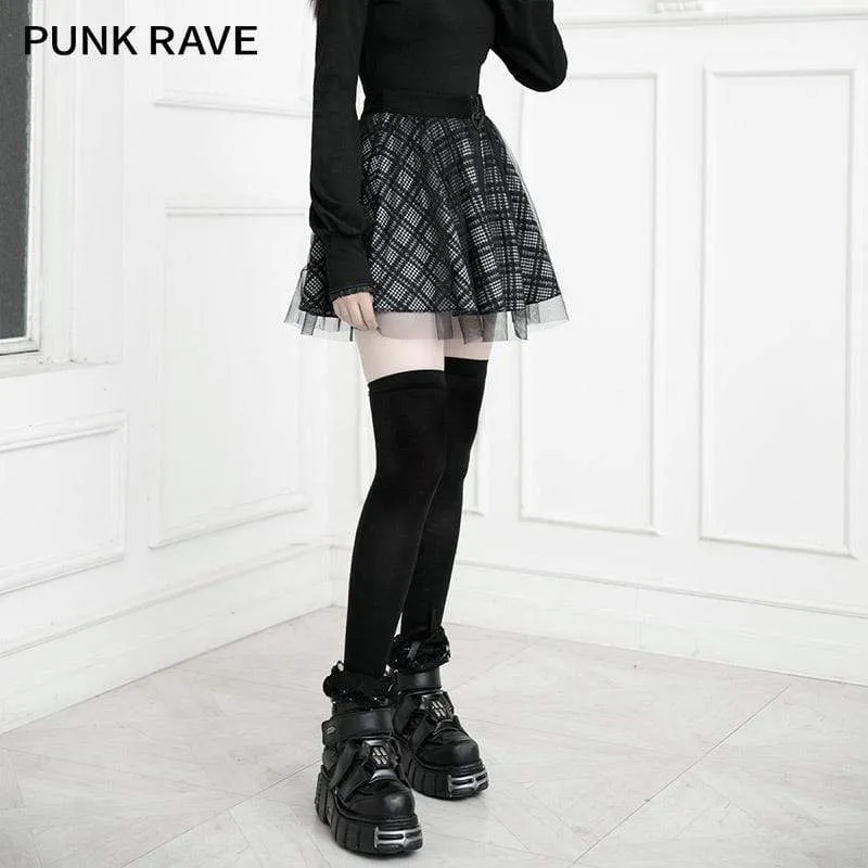 Women's Grunge Mesh Double Layered Plaid Skirts