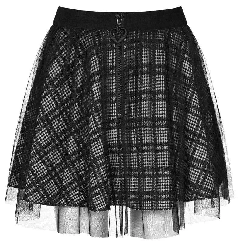 Women's Grunge Mesh Double Layered Plaid Skirts