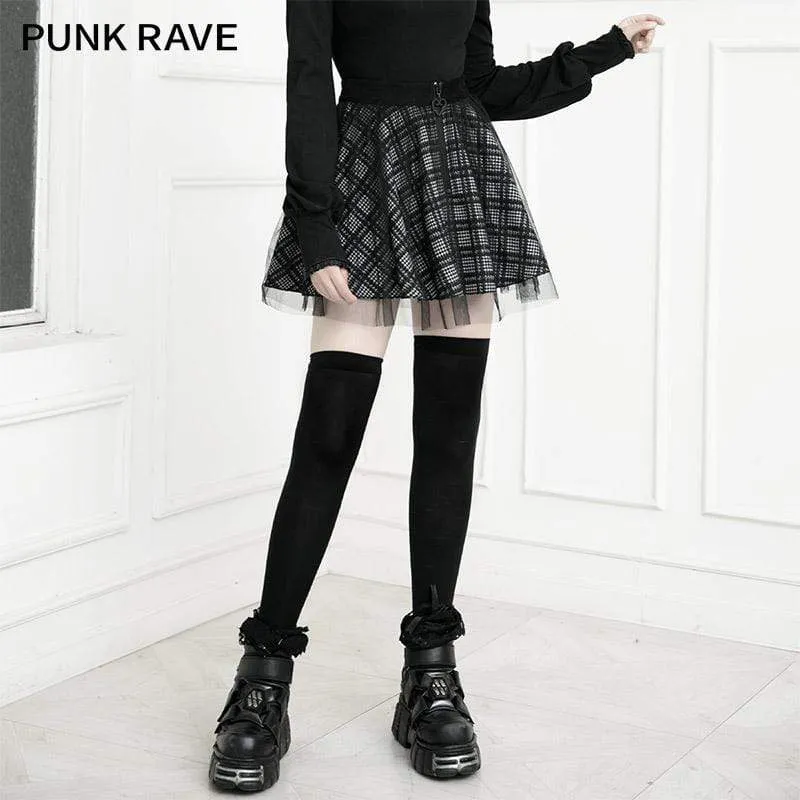 Women's Grunge Mesh Double Layered Plaid Skirts