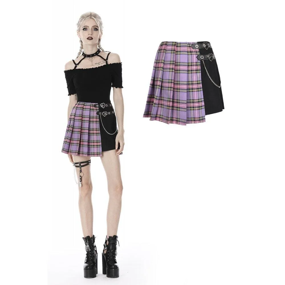 Women's Punk Fake-two-layered Plaid Pleated Skirts