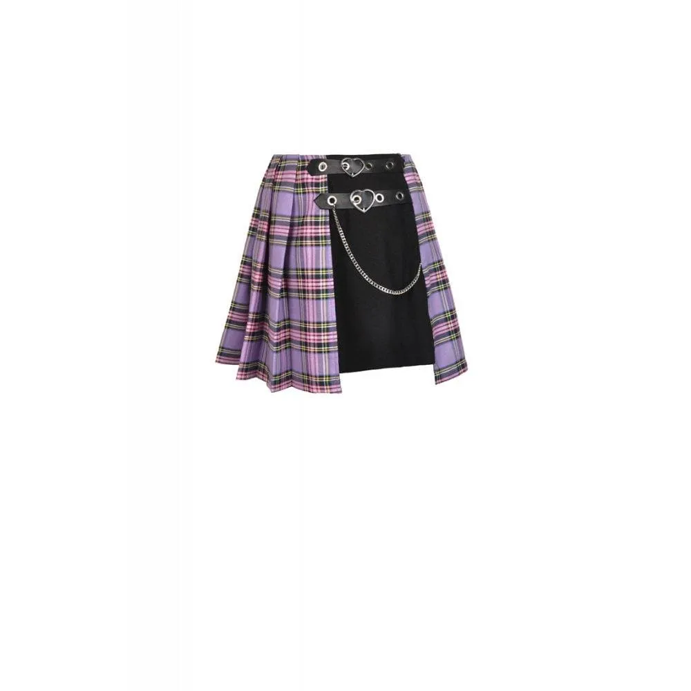 Women's Punk Fake-two-layered Plaid Pleated Skirts