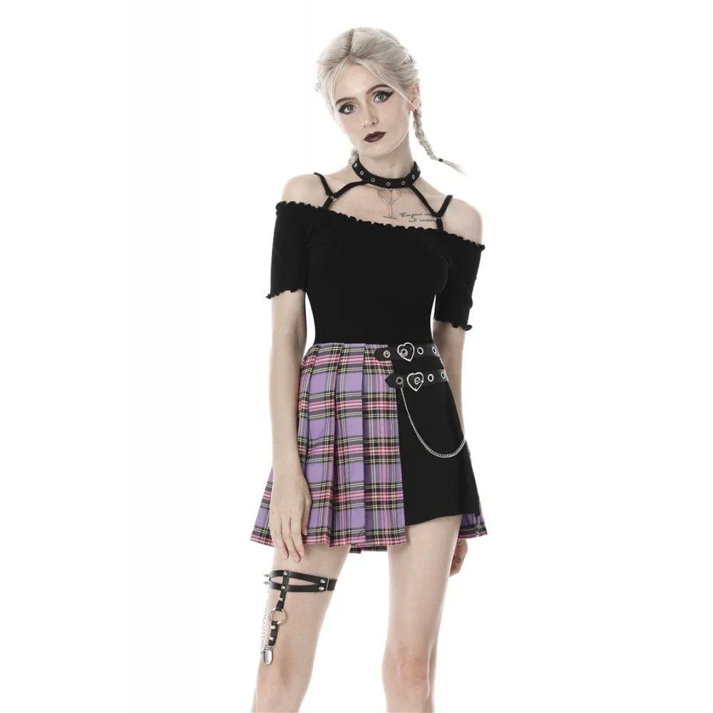 Women's Punk Fake-two-layered Plaid Pleated Skirts