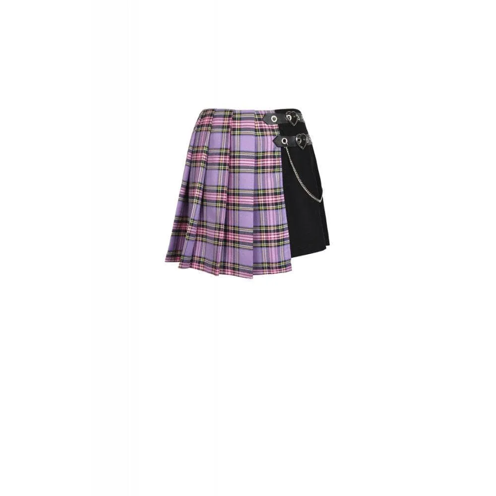 Women's Punk Fake-two-layered Plaid Pleated Skirts